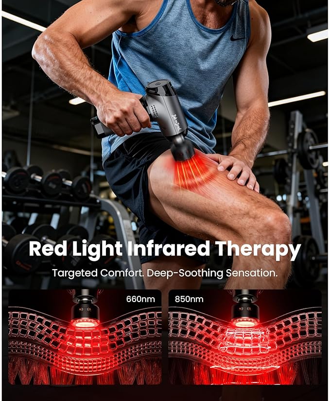 BOB AND BRAD T2 Ultra Massage Gun with Heat and Red LED Therapy, Heated Deep Tissue Massager for Athletes, FSA Professional Percussion Massager for Muscle Relief, Portable Massagers HSA Eligible