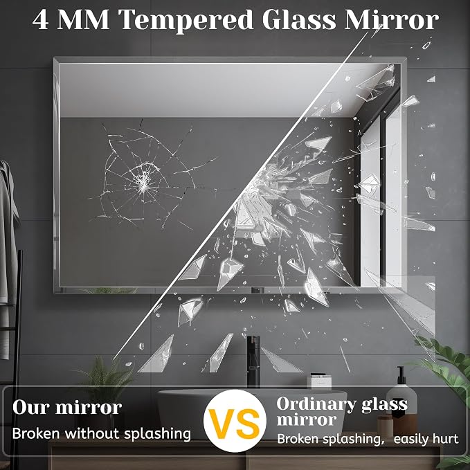 2 PCS 16×24 Beveled Wall Mirror Decorative Bathroom Vanity Mirror | Beveled Edge,Shatterproof Frameless Mirror,Modern Design,Rectangle