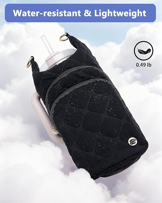 Water Bottle Holder with Strap 30/32 oz, Crossbody Water Bottle Carrier Bag | Lightweiht Quilted Bottle Sling Bag, RFID Phone Pocket, Hands-free for Gym Hiking Walking Travel