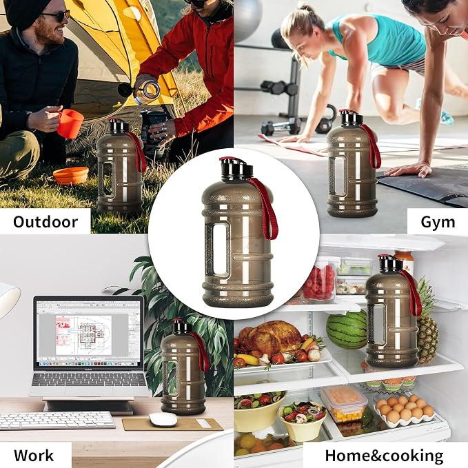 TOOFEEL 2.2L Half Gallon Water Bottle BPA Free - Ideal for Gym, Big Water Jug, Reusable Sports Bottle with Measurements Marked Drink Container (74oz Clear Black Water Bottles)