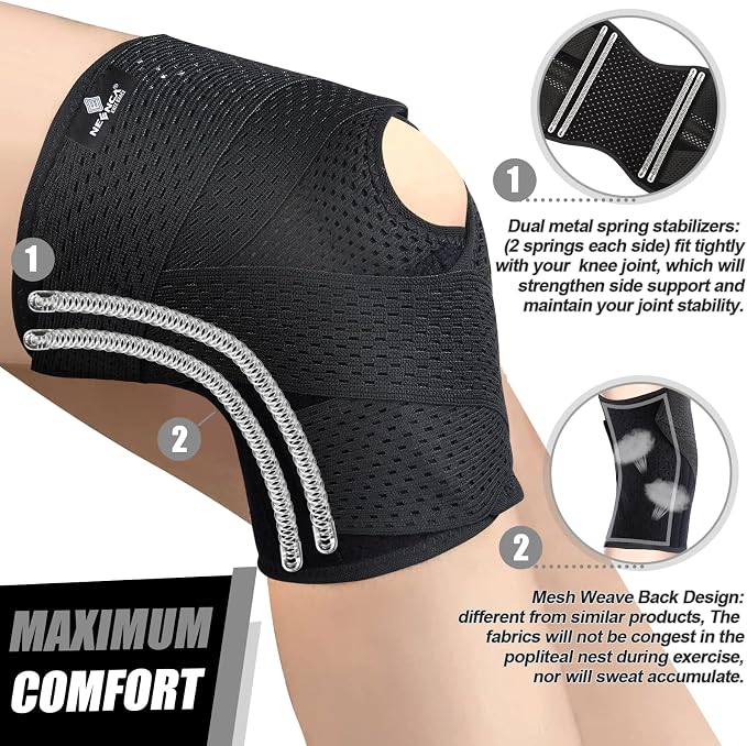 NEENCA Knee Brace for Knee Pain, Compression Knee Support with Air Mesh Fabric, Adjustable Knee Wrap with Side Stabilizers, Ultra-Soft Bandage for Elderly, Meniscus Tear, ACL, Arthritis Relief,Walk (Black, XXX-Large)