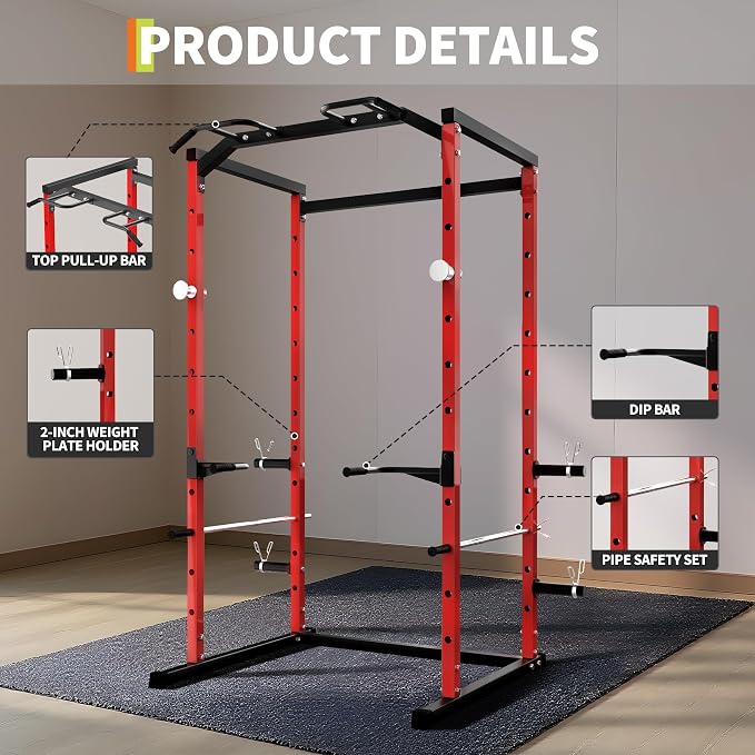 GarveeLife Compact Power Cage for Home Gym, 1100 LB Capacity Power Rack with Pull-Up Bar, Dip Station, Safety Bars & Weight Plate Storage, Squat Rack for Garage Gym