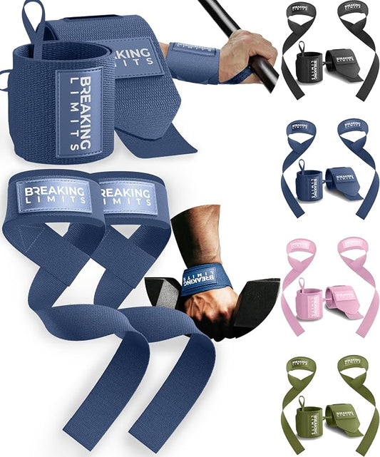 Breaking Limits Lifting Straps & Wrist Wraps for Weightlifting Men & Women | Wrist Straps for Weightlifting, Workout Gym Straps, Deadlift Straps, Cotton, Neoprene, Thumb Loops, Reinforced Stitching