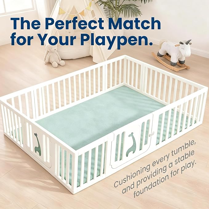 Huloo Sleep Baby Play Mat for Floor,1.3" Thick Memory Foam Tummy Time Mat,Soft Coral Velvet Nursery Rug,Extra Large Non Slip Crawling Mats for Living Room(Sage Green)