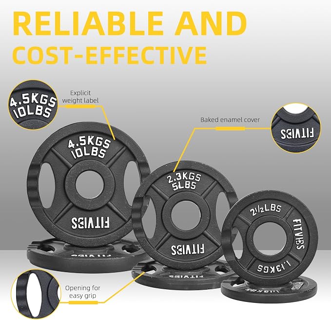 Fitvids Standard Cast Iron 1-Inch Weight Plates for Strength Training & Weightlifting, 35LB/70LB/120LB