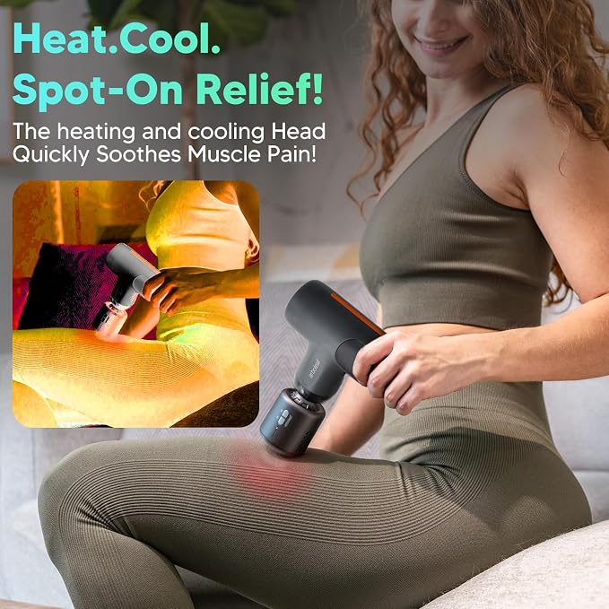 arboleaf Thermacool Massage Gun, Heat and Cold Percussion Back Pain Relief | percussion massage, back pain relief, handheld travel size, ultra-quiet, Gifts for Him and Her