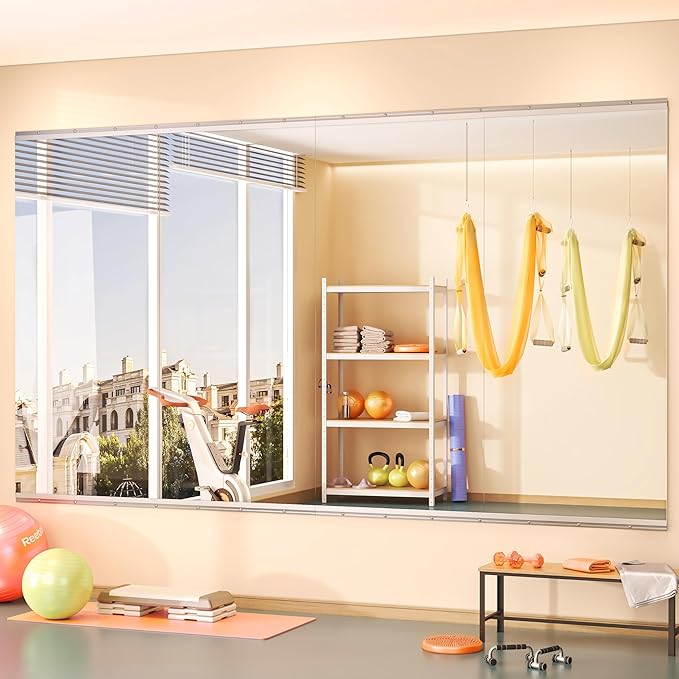 Hasipu Home Gym Mirror 48" L x 24" W - 4PCS Large Full Body Mirror for Yoga, Fitness, Garage, Dance Studio, Wall-Mounted, 0.16in Tempered Glass Frameless