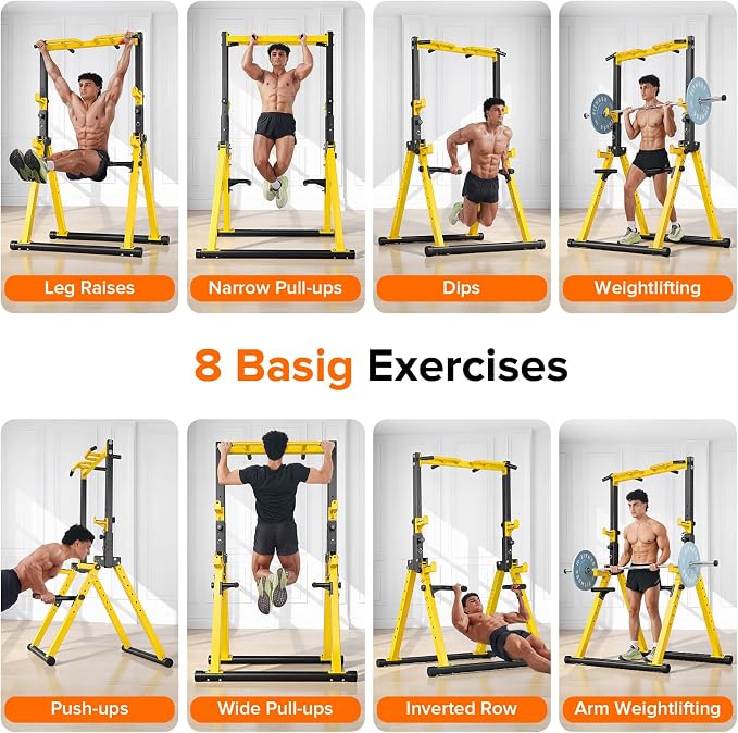 Foldable Power Tower Pull Up Bar Station, Adjustable Height | Portable Free Standing,700lbs Load Max, Adjustable Height fits Man,Woman,Power Tower Pull Up Dip Station, Multi Grips