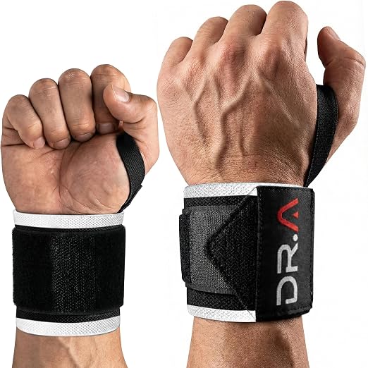 Dr. Arthritis Weight Lifting Wrist Wraps with Thumb Loop, Heavy-Duty Wrist Straps for Weightlifting, Hybrid Training, Olympic Lifts & Calisthenics, Non-Slip Gym Wraps for Men & Women (Black&White)