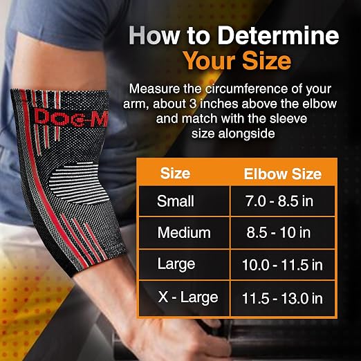 Doc Miller Elbow Compression Sleeves for Tendonitis, Women & Men, 1 Pair | Compression support, Arm Brace, Tennis Injuries, Bursitis Relief, Tendon Care, Active Use, Sports & Recovery