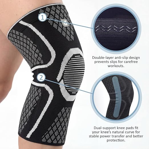 GOOGAH Knee Brace for Women Men - Knee Compression Sleeve for Knee Pain Relief, Arthritis, Meniscus Tear, ACL & MCL Support (2 Pack)