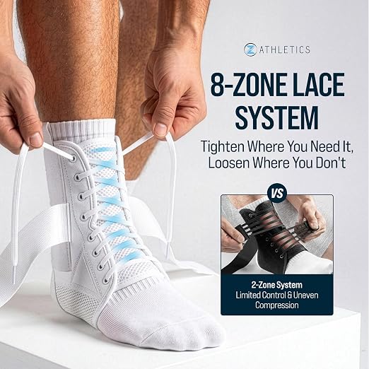 Z ATHLETICS Ankle Brace for Women & Men - Lace Up Adjustable Support with Side Stabilizers for Sprained Ankle, Achilles Tendonitis Relief | Basketball, Volleyball, Running & Sports Recovery