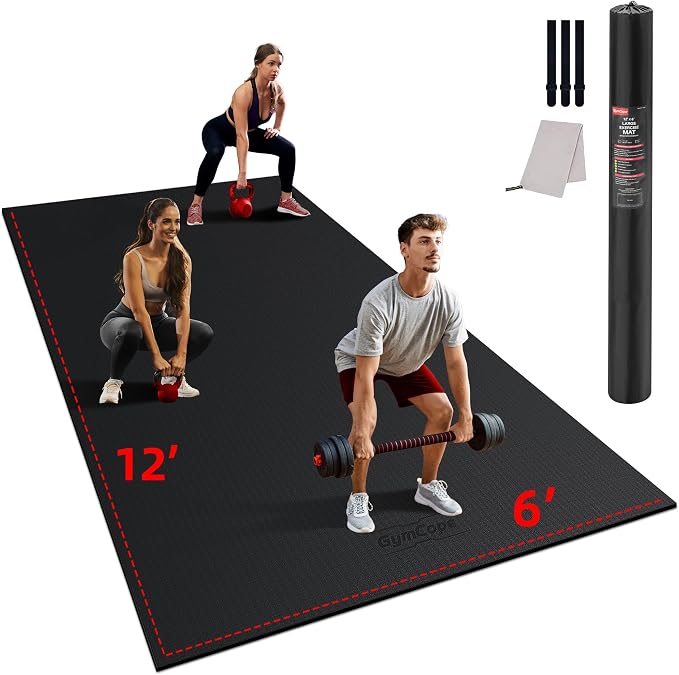 GymCope Large Exercise Mat for Home Workout,12‘x6’/10'x6'/9'x6'/8'x6'/7'x5'/6'x4' (7mm) Extra Thick Workout Mat, High-Density Gym Mat for Cardio, Jump Rope, MMA, Weights (Shoe-Friendly)