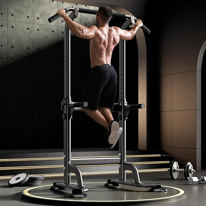 DlandHome Power Tower Pull Up Bar Dip Station,Adjustable Height Dip Stand | Multi-Function Fitness Equipment for Strength Training Home Gym,Stable Steel Frame for Pull Ups Dips Push Ups,Supports 330LBS