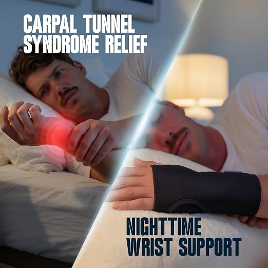 ComfyBrace 2 PACK Nighttime Pain Relief Wrist Brace for Carpal Tunnel, Tendonitis, Arthritis | Fits & Soothes Aches in Both Hands | Palm Cushion Beads for Hot Spots | Breathable Fabric