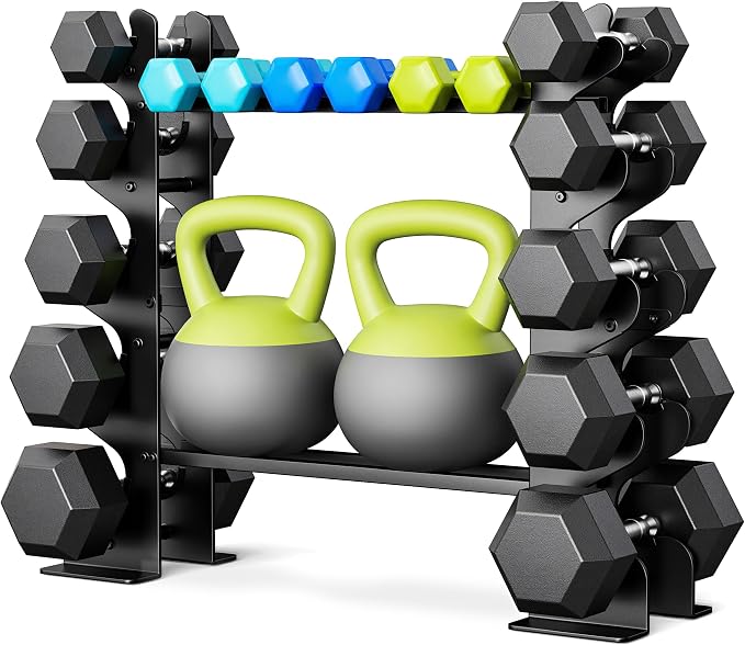 Dumbbell Rack Stand for Home Gym: Rack Only Holder for Dumbbells, Free Weights, 400LB Capacity Heavy-Duty Compact Storage Organizer