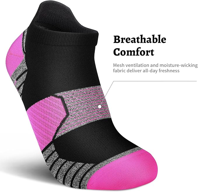 Ankle Compression Socks for Women 6 Pairs Running Socks with Arch Support | Athletic Womens Ankle Socks for Running, Gym, Workouts, Long-Distance Walking, Travel, Daily Use, Relieve Plantar Fasciitis