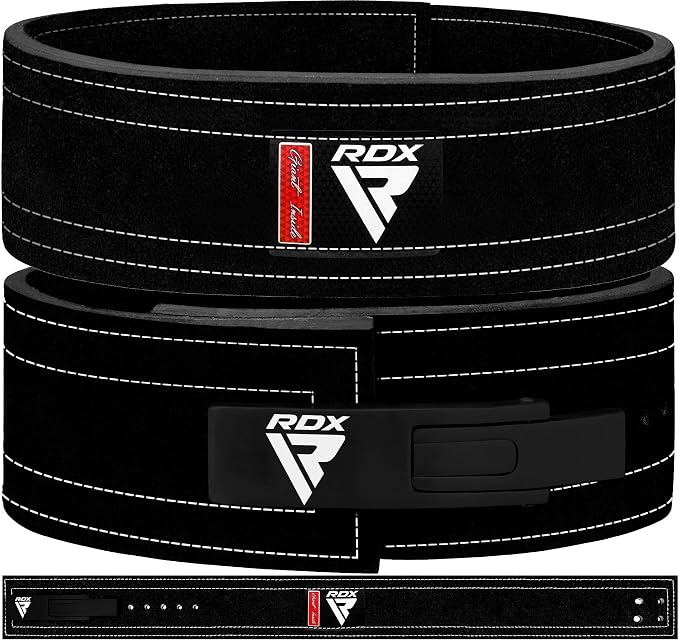 RDX Weight Lifting Belt Powerlifting, Approved By IPL and USPA, 10mm Thick 4" Leather Lumbar Back Support, Lever Buckle Gym Strength Training Equipment, Bodybuilding Deadlifts Squats Workout Men Women