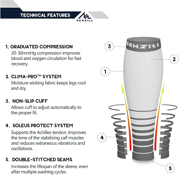 NEWZILL Compression Calf Sleeves (20-30mmHg) for Men & Women Perfect Option to Compression Socks for Running Travel Nursing