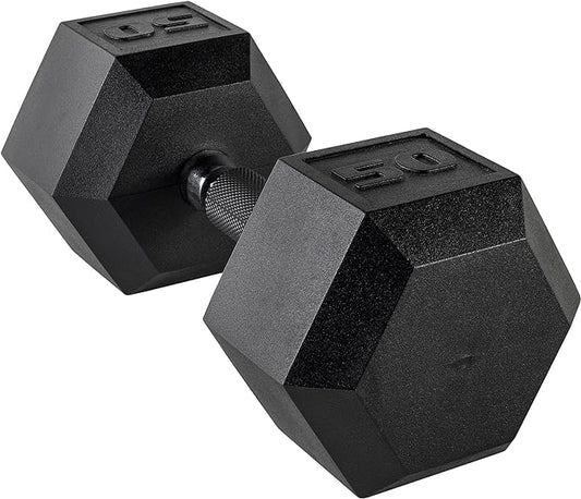 CAP Rubber Coated Dumbbell Weights, Free Weights for Home Gym Strength Training, Anti-Roll Hex Dumbbells with Black, Chrome & Comfort Grip Handles, Singles