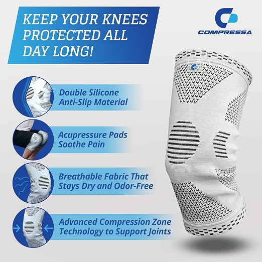 Compressa Knee Sleeve for Women & Men (Regular) - Non-Slip Compression Support for Joint Pain, Muscle Recovery, Arthritis, and Injury Relief