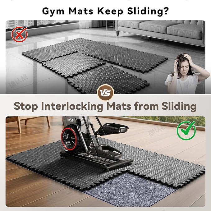 Non Slip Underlay for Interlocking Gym Mats, Prevents Foam Floor Mats from Sliding, Floor Grip Pad for Exercise Equipment Mats, Felt Anti Slip Mat with TPR Rubber Backing – 71"×47" (Fits 6 Tile)