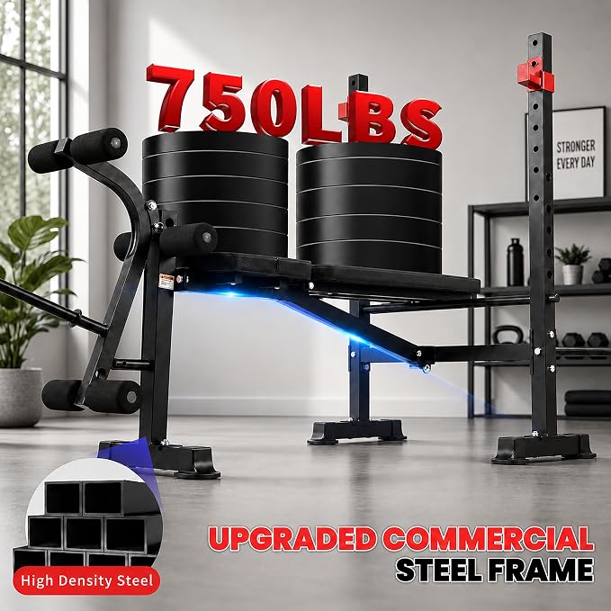 MAIDOMA Foldable 1500LBS Capacity 8 IN 1 Weight Bench Set with Leg Extension/Squat Rack/Preacher Curl, Adjustable Bench Press for Home Gym Full Body Workout (US Stock)