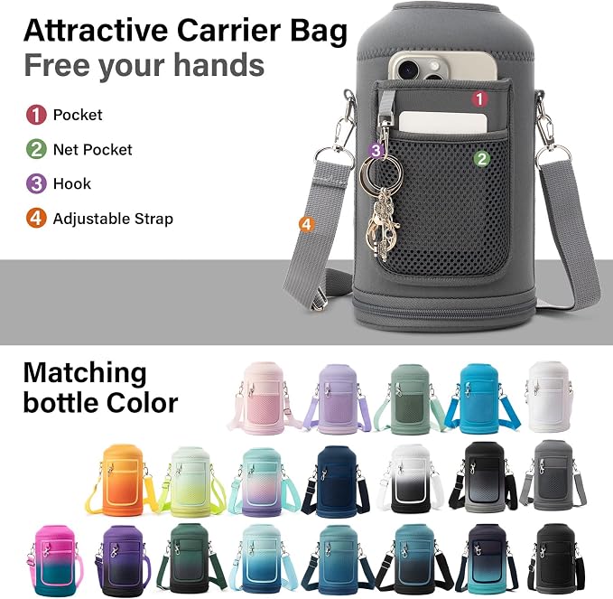 DYSANKY Insulated Water Bottle with Portable Carrier Bag for Outdoor 64 oz