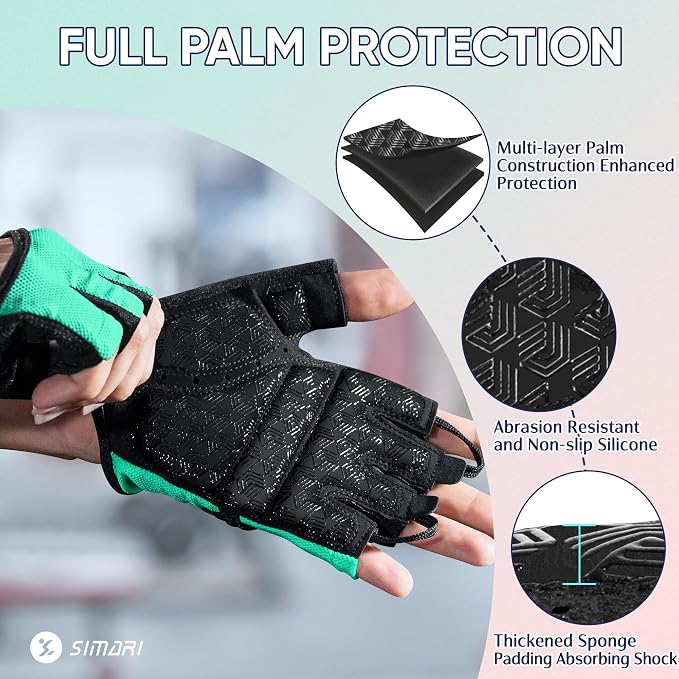 SIMARI Workout Gym Gloves for Men Women, Weight Lifting Gloves with Wrist Wrap Support, SBR Pad Grip for Full Palm Protection, for Exercise, Fitness, Dumbbells, Barbell, Climbing, Fingerless