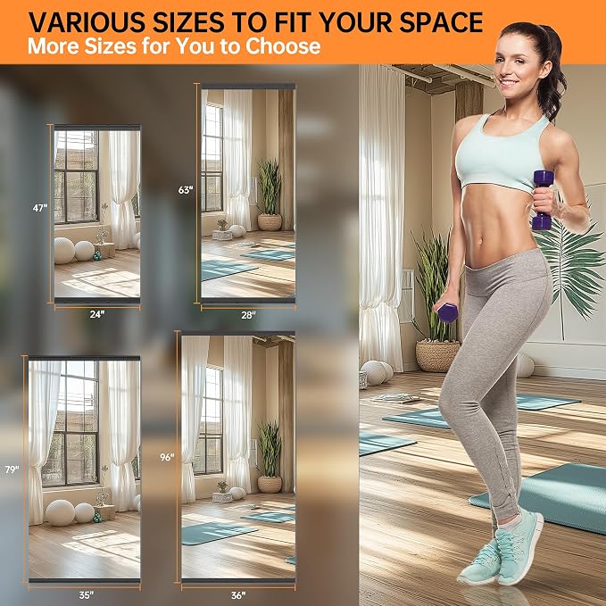 Hasipu 71''x31'' Home Gym Mirror Large Full Length Wall Mounted Full Body Mirror for Yoga Dance Fitness Exercise Studio Bedroom Garage, Frameless Tempered Glass Workout Mirrors Black Rectangular