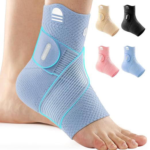 ZOELION Ankle Brace Compression Support with Removable Fishnet Strap, 3D Knit Plantar Fasciitis Relief Achilles Tendonitis Brace, Ankle Compression Sleeve for Pain Relief & Injury Healing, Blue/XXL