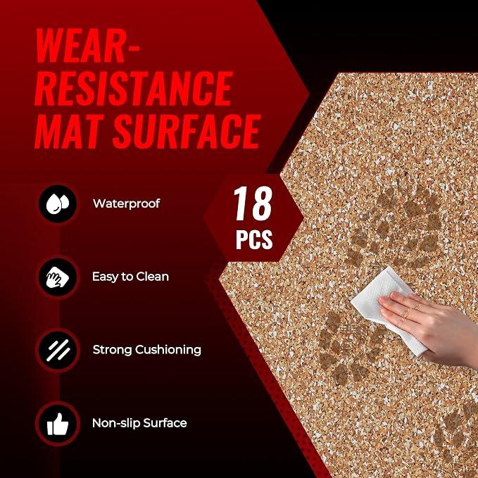 SUPERJARE 0.79'' Extra-Thick Exercise Equipment Mats, 18 Pcs 72 Sq Ft Rubber Top Floor Tiles with High Density EVA Foam, Interlocking Gym Flooring for Home Gym, Workout Mat, Wood