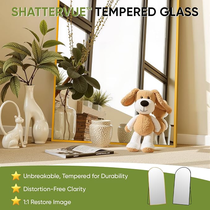 Full Length Mirror 78" L x 38" Full Body Standing Mirror for Bedroom, Living Room, Gym, Dorm - Shatter-Resistant & Easy Assembly, Arched Style Gold