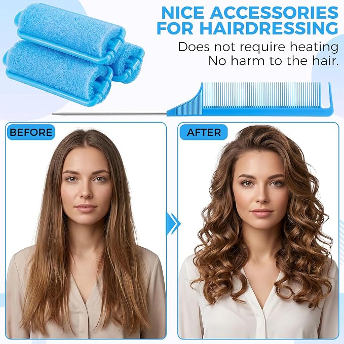 43 PCS Foam Hair Rollers - 0.59 Inch Sponge Rollers for Heatless Hair Curler Flexible Sponge Curler Tool and Rat Tail Comb for Short/Long Hair Soft Sleeping Thin Hair Curl Overnight Rulos