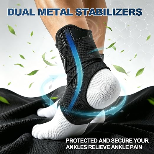 NEENCA Adjustable Ankle Support Brace with 2 Stabilizers Sports&Daily-1Pack | Neoprene Brace With Figure-8 Straps,Helps Support Weak or Unstable Ankles With Adjustable Compression And Side Stabilization
