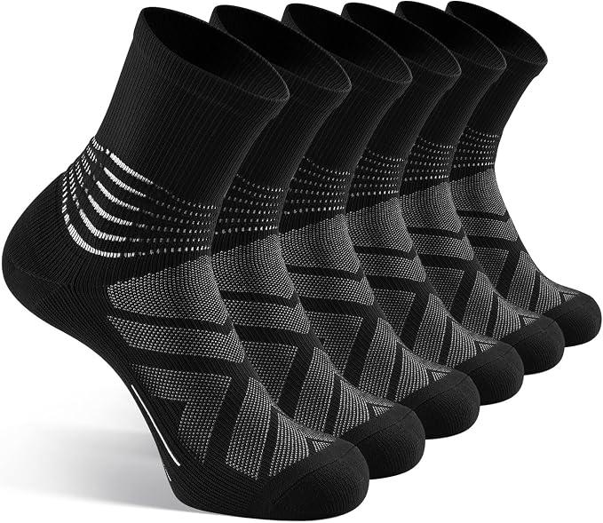 IRAMY Compression Ankle Support Crew Socks Men Women Wicking Plantar Fasciitis Relief Running Hiking Socks 3 Pairs