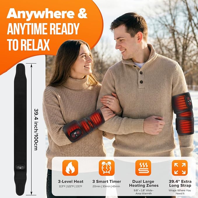 Rechargeable Cordless Elbow Heating Pad Wrap, Fast Heating Heated Arm Sleeve with 3 Heat & Timing Settings, 4000mAh USB Arm Heat Wrap for Tennis Elbow, Tendonitis, Arthritis, Forearm Pain Relief