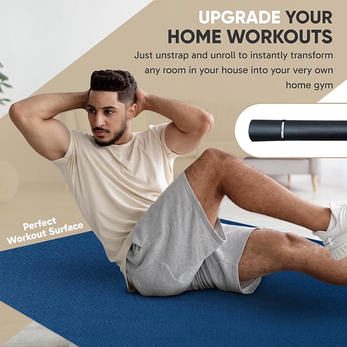 Gorilla Mats Large Exercise Mat – 6'x4', 7'x4', 7'x5', 8'x4', 10'x4' (1/4" Thick) – Ultra Durable Workout Mat for Home Gym Flooring – Non-Slip, Flat Fitness, Yoga & Weight Lifting Floor Mat