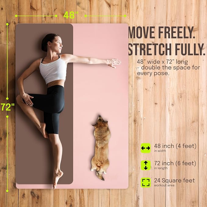 Gogokiwi Large Yoga Mat (6'x4') – 1/4" & 1/2" Thick Exercise Mats for Home Workout, Extra Wide Workout Mats for Home Gym, Yoga, Pilates, Stretching, Floor & More