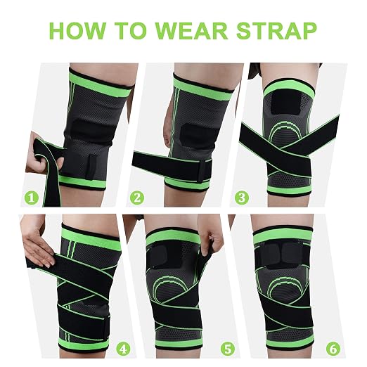 Knee Brace with Straps for Women/Men, Knee Compression Sleeve for Knee Pain, Arthritis, ACL, PCL, Meniscus Tear, Joint Pain Relief. Knee Support for Running, Workout, 1 pcs (Green, L/XL)