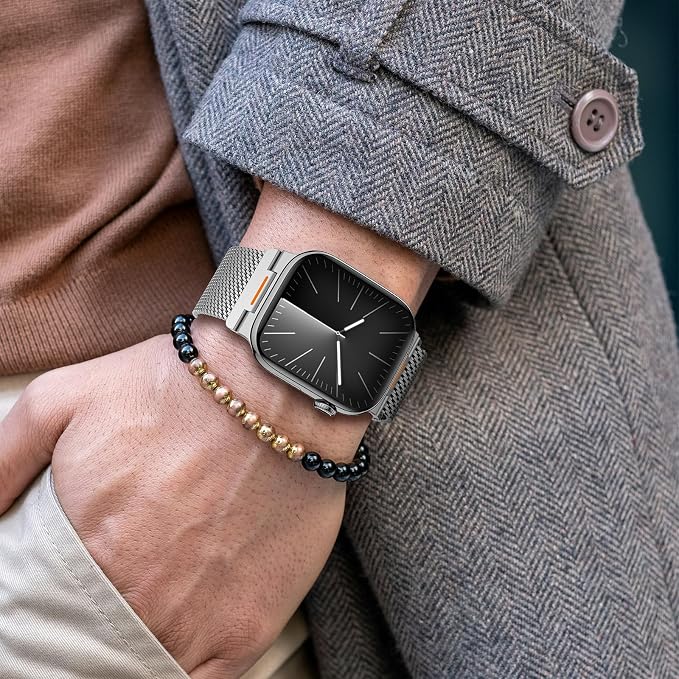 Bands Compatible with Apple Watch Ultra 3/2/1 Band 49/46/45/44mm | Milanese Loop Magnetic Stainless Steel Strap for iWatch Ultra SE 3/2/1 Series 11 10 9 8 7 6 5 4 3 2 1 Men, Silver