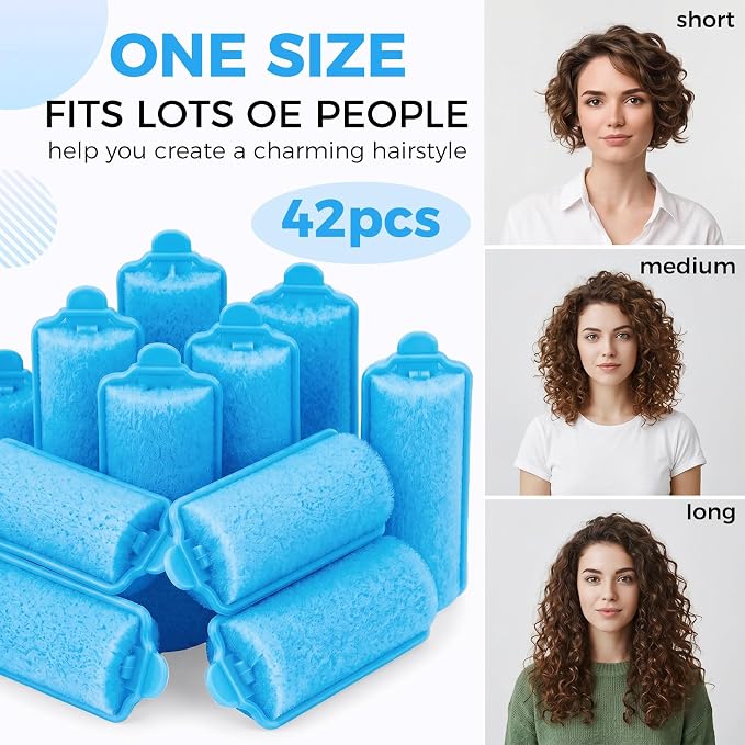 43 PCS Foam Hair Rollers - 0.59 Inch Sponge Rollers for Heatless Hair Curler Flexible Sponge Curler Tool and Rat Tail Comb for Short/Long Hair Soft Sleeping Thin Hair Curl Overnight Rulos