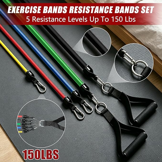 Resistance Bands with Handles, 5-Level Exercise Bands with Handles | Resistance Bands for Men and Women, Exercise Bands for Full-Body Training, Fitness, Physical Therapy, Workout Bands at Home;
