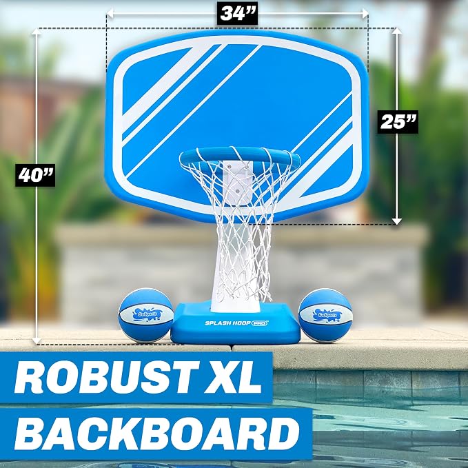 GoSports Splash Hoop PRO Pool Basketball Game – Modern Poolside Basketball Hoop with Backboard, Ball & Pump – Swimming Pool Basketball Hoop for Inground & Above Ground Pools