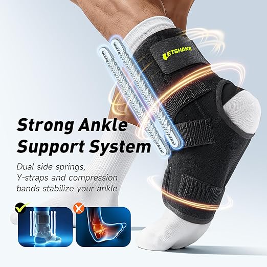 LETSHAKE Ankle Brace for Sprained Ankle, Stronger Support Ultra Lightweight | Dual Side Stabilizer Spring, Adjustable Breathable Comfortable for Injury Recovery, Basketball, Men Women Shoe Size 7.5-10.5