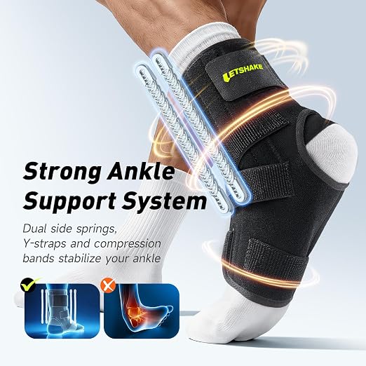 LETSHAKE Ankle Brace for Sprained Ankle, Stronger Support Ultra Lightweight | Dual Side Stabilizer Spring, Adjustable, Breathable & Comfortable for Injury Recovery, Basketball, Men Women Shoes Size 11-13