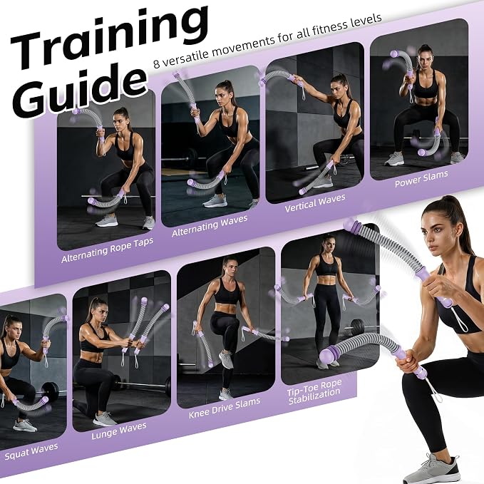 Upgrade Weighted Ropeless Battle Ropes, Adjustable Cordless Battle Rope – Portable Battle Ropes for Home Gym Workout, HIIT & Cardio Full Body Training Exercise Rope for Strength Training Men & Women