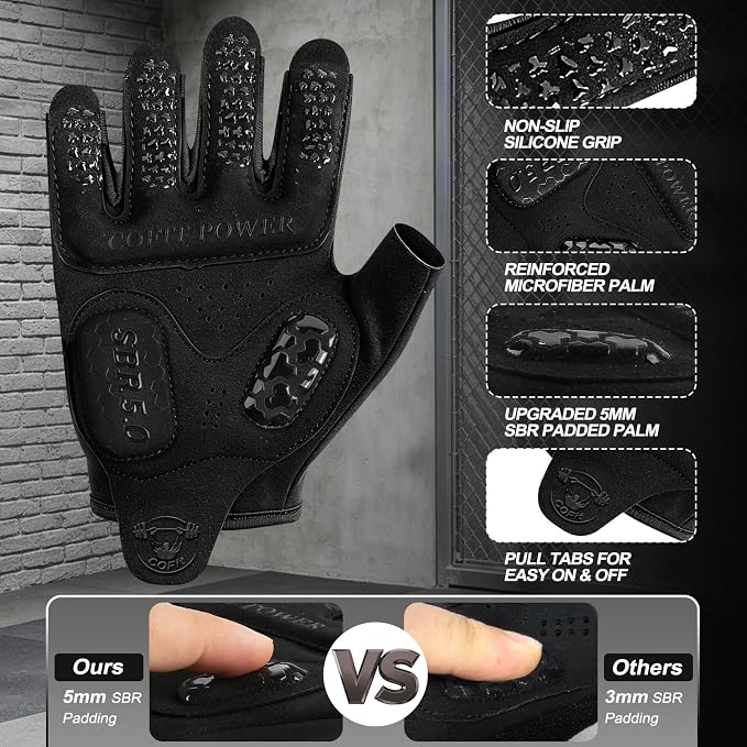 Workout Gloves for Men Women, Weight Lifting Gloves with 5MM Padded Palm, Non-Slip Gym Gloves, Fingerless Breathable Fitness Gloves for Training, Exercise, Pull Ups