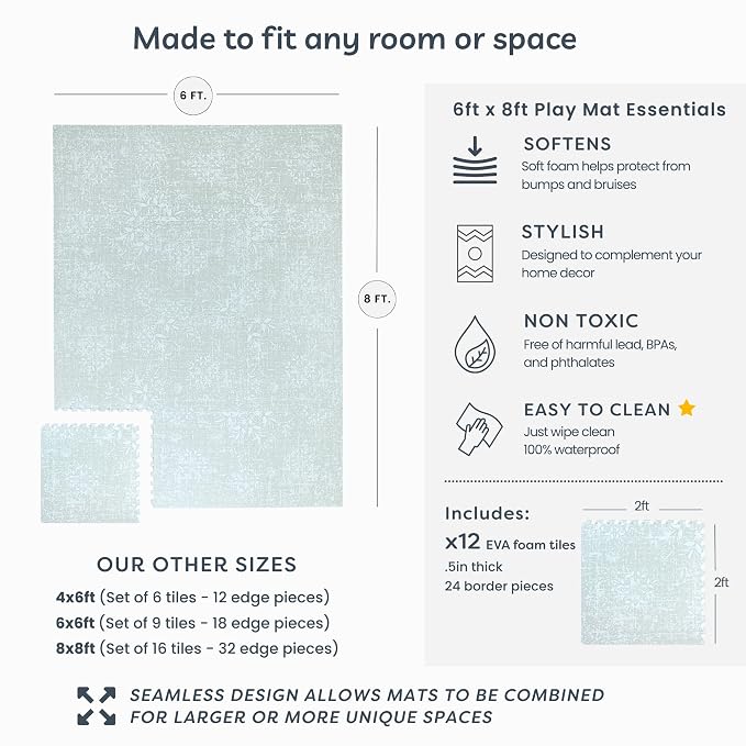 Little Landings Baby Play Mat for Floor - Eden (6x8ft) - Premium EVA Foam Play Mat for Babies & Toddlers (Ages 0-5+) - Non-Toxic Playmat for Tummy Time, Crawling & Playroom - Stylish & Comfortable