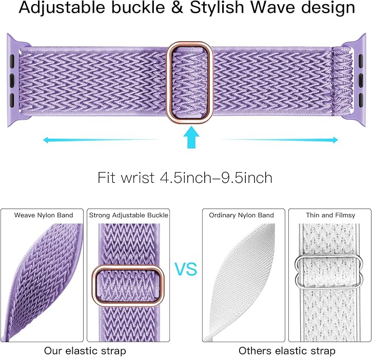 Lerobo Stretchy Nylon Solo Loop Band, Compatible with Apple Watch Series 11 10 9 8 7 6 5 4 3 SE3/2/1 Ultra3/2/1, Adjustable Strap for iwatch Band 44mm 45mm 46mm 49mm 42mm 40mm 41mm 38mm for Women Men